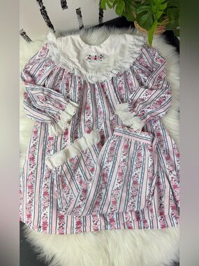Vintage Hartstrings Floral Embroidered Lace 90s Girls Outfit Size 4